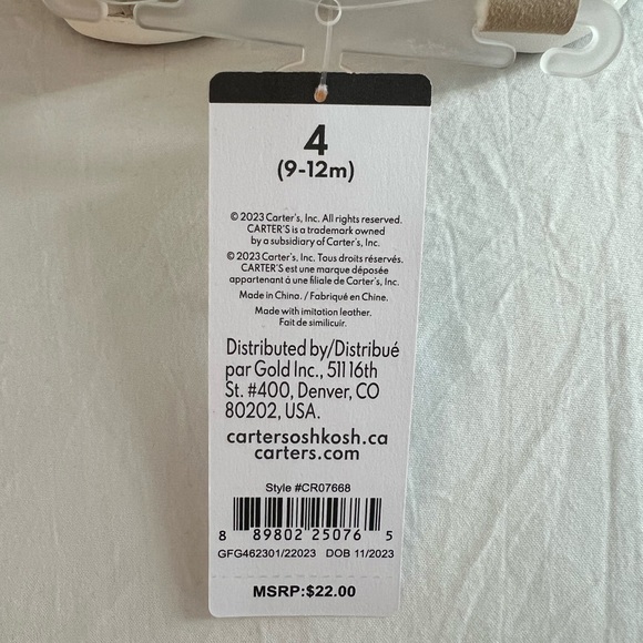 NWT Carter's White and Tan Kids Shoes ( Size 4) 9-12 months - Picture 3 of 3